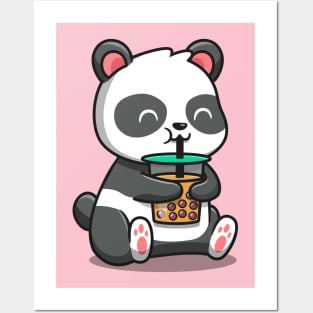 Cute Panda Sipping Boba Milk Tea Posters and Art